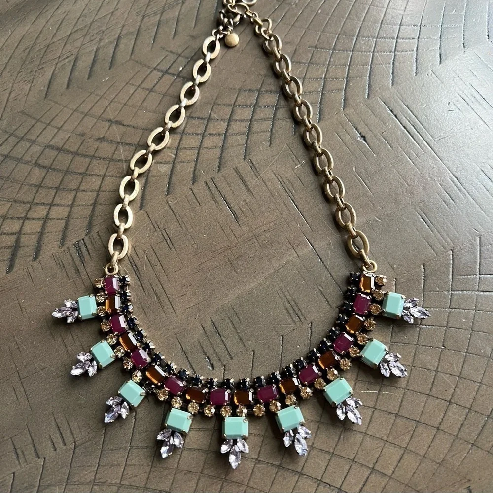 J.Crew Turquoise Gem Rhinestone Collar Statement Necklace